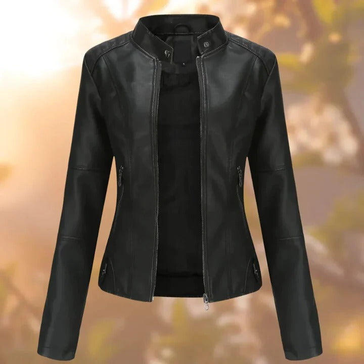 Women's Leather Jacket with Zipper Closure