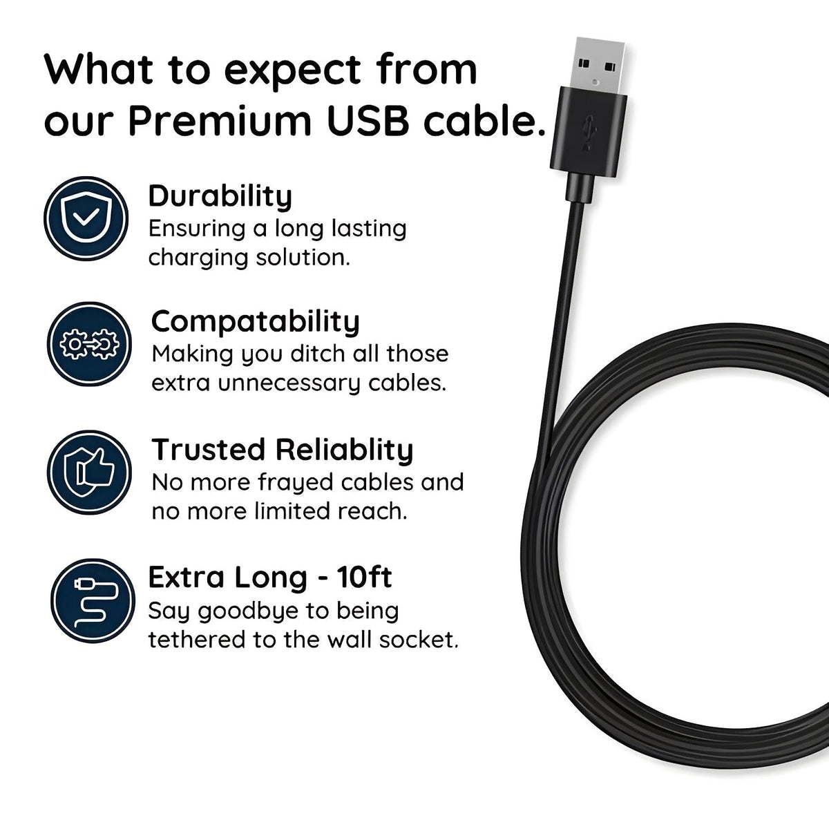 Micro USB Charging Cable, 10 Ft
