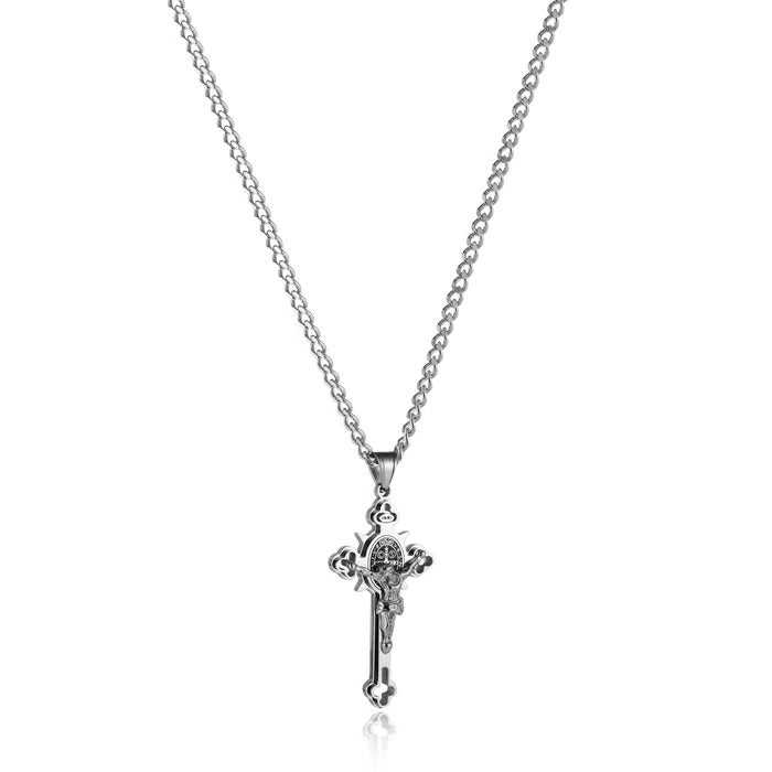 Celtic Cross Pendant Necklace, Double Sided Engraved Medal with Metal Chain