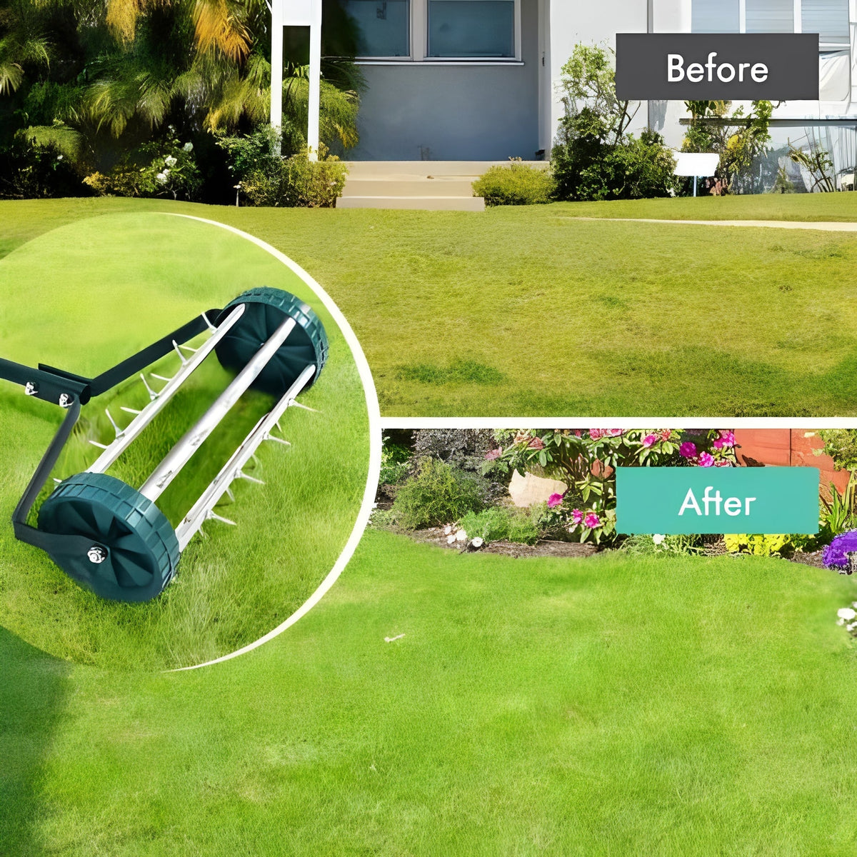 Lawn Aerator Tool with Steel Spikes, Manual Soil Aeration for Yard and Garden