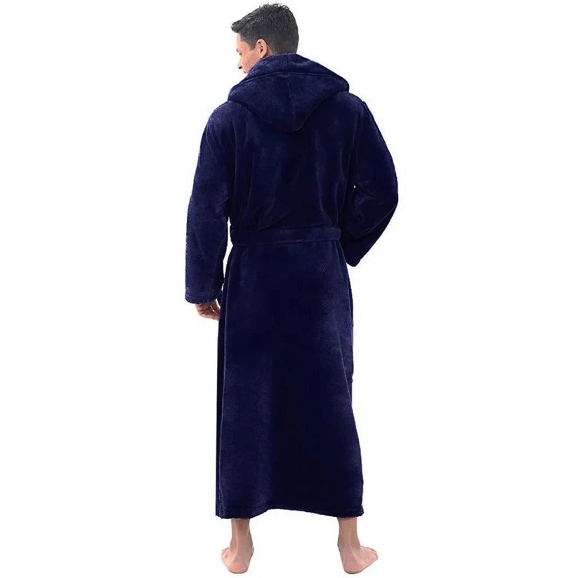 Hooded Men's Fleece Bathrobe with Plush Pockets
