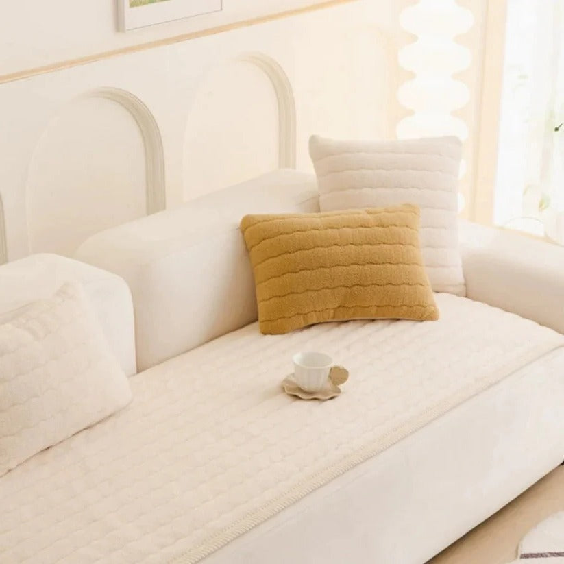 Textured Thick Plush Sofa Slipcover with Anti Slip Grip and Washable Design