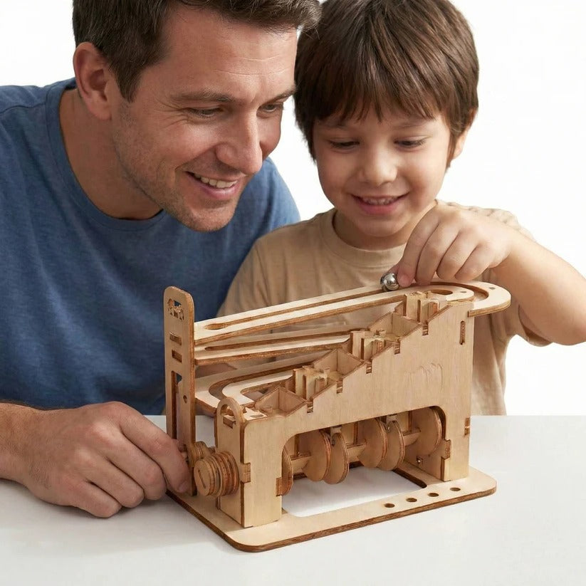 3D DIY Mechanical Marble Track Building Kit in Wood for Adults