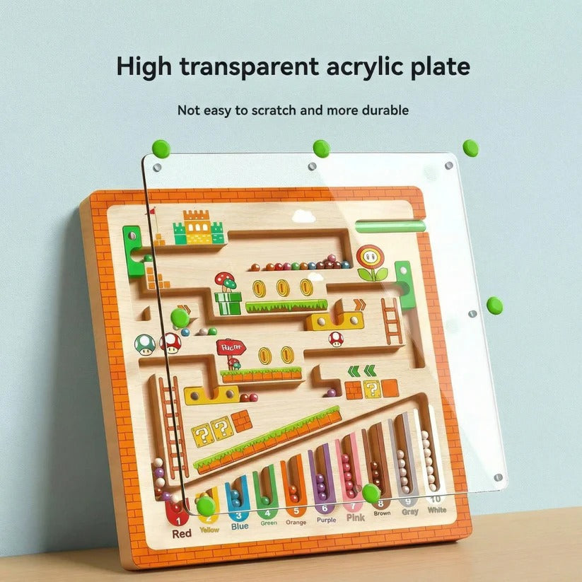Wooden Magnetic Maze Puzzle Board for Kids with Color Sorting and Montessori Pen