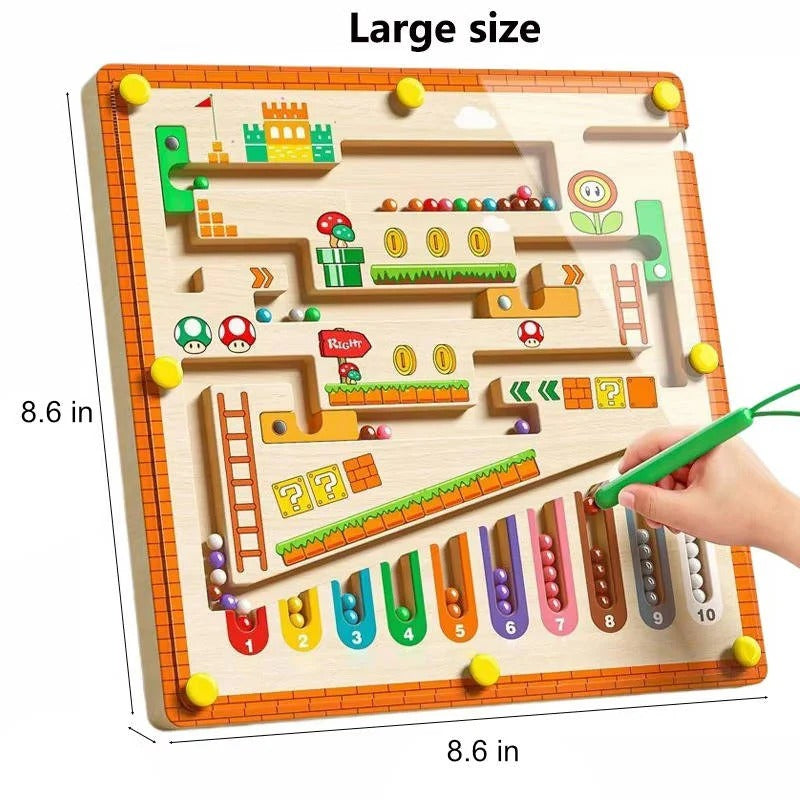 Wooden Magnetic Maze Puzzle Board for Kids with Color Sorting and Montessori Pen