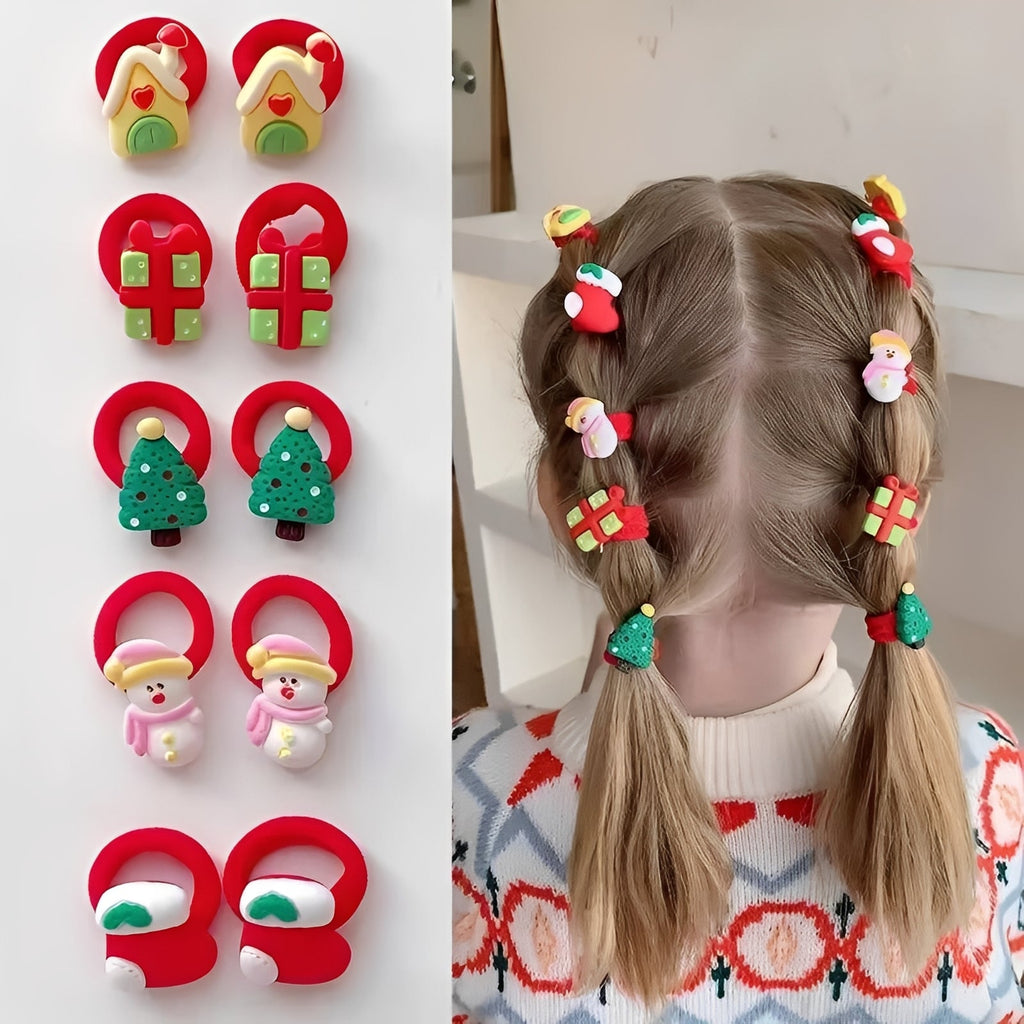 Holiday Elastic Ponytail Hair Ties Set for Kids, 10 Pieces