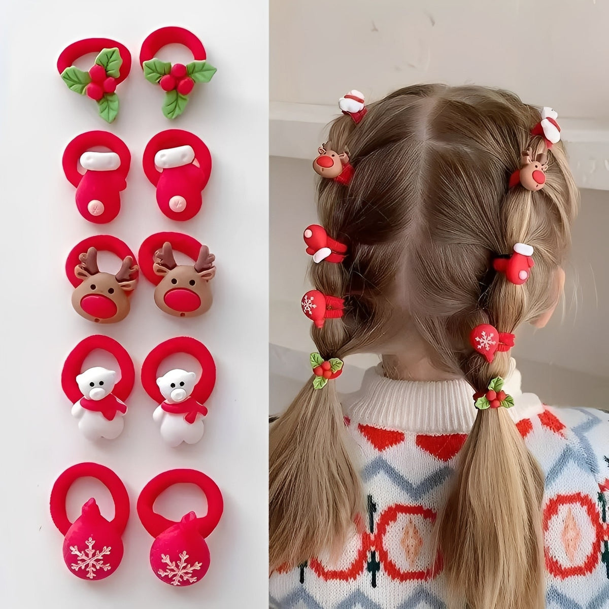 Holiday Elastic Ponytail Hair Ties Set for Kids, 10 Pieces