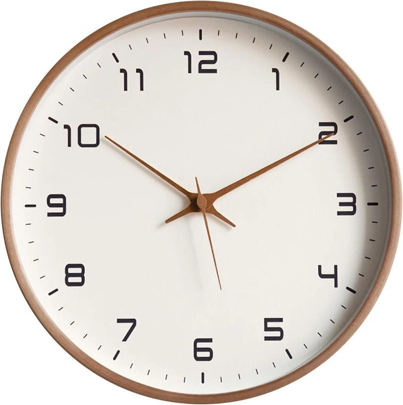 Wooden Wall Clock with Classic Round Frame, 10 Inch