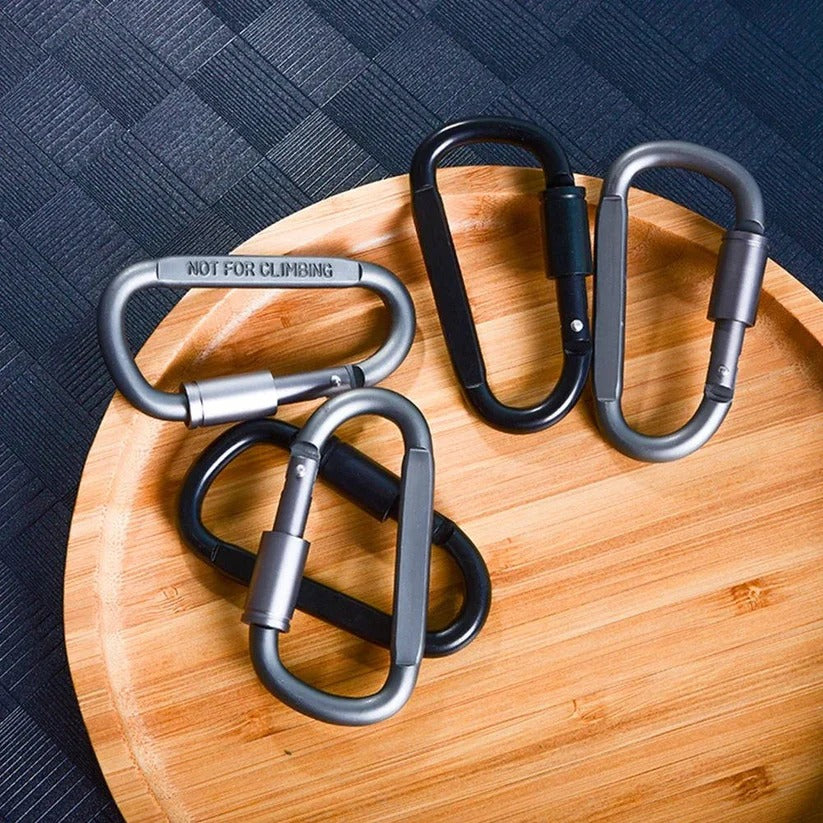 Aluminum D-Shape Carabiner Clips with Screw Lock, Set of 6
