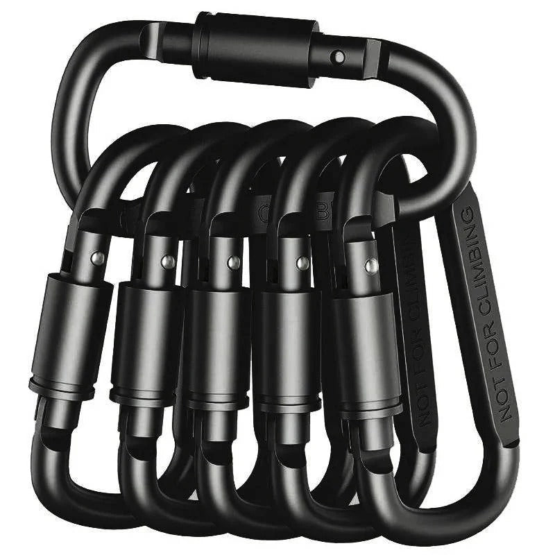 Aluminum D-Shape Carabiner Clips with Screw Lock, Set of 6