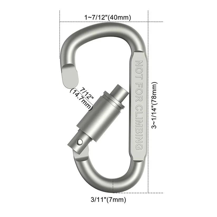 Aluminum D-Shape Carabiner Clips with Screw Lock, Set of 6