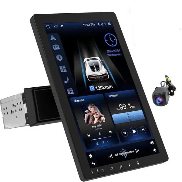 Touchscreen Car Stereo with Rotating Display, Bluetooth and Backup Camera Support