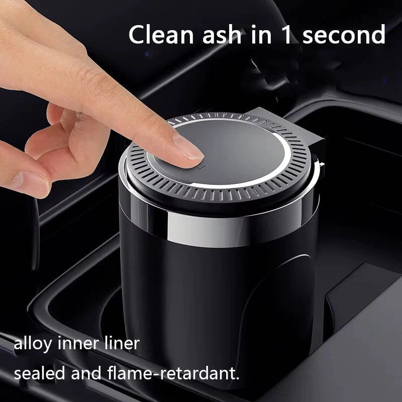 Portable Cup Holder Ashtray with LED Light, Lidded and Odor Resistant Design