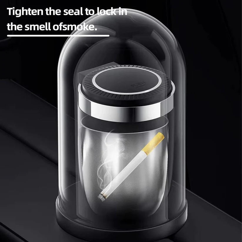 Portable Cup Holder Ashtray with LED Light, Lidded and Odor Resistant Design