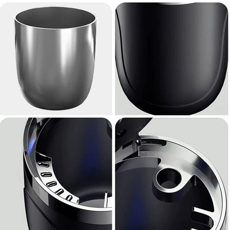 Portable Cup Holder Ashtray with LED Light, Lidded and Odor Resistant Design