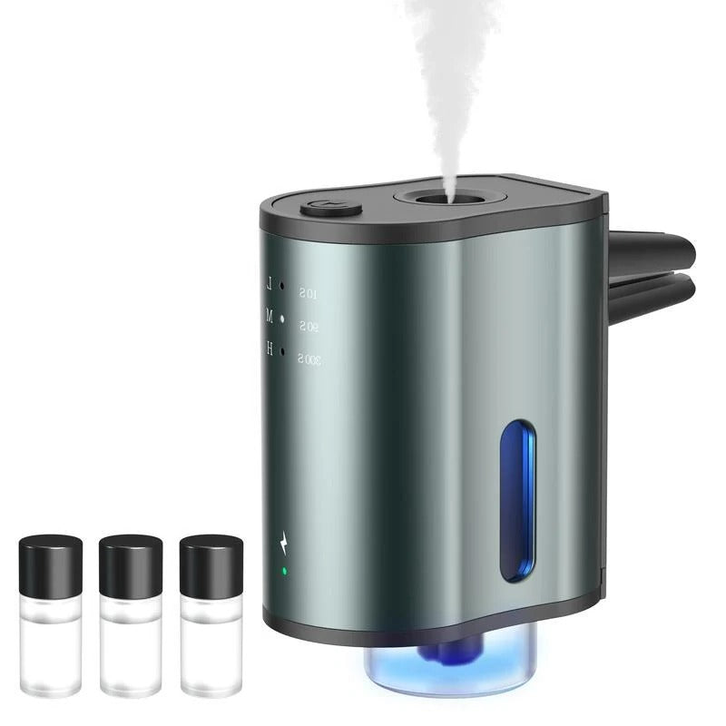 Waterless Car Aromatherapy Diffuser with Adjustable Fragrance Intensity and 3 Refill Bottles