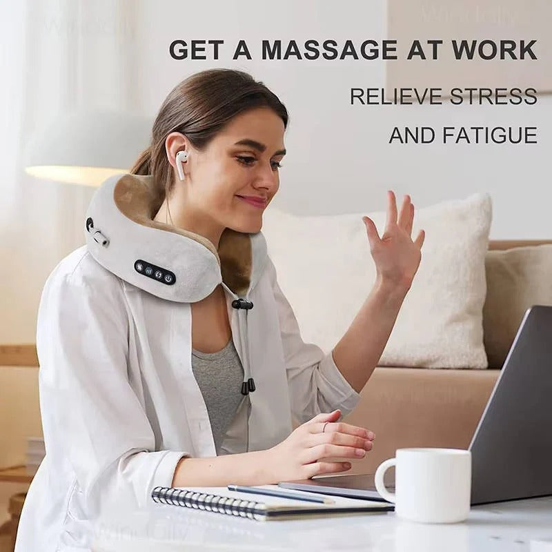 Ergonomic Travel Neck Pillow with Built-In Massager for Deep Relaxation