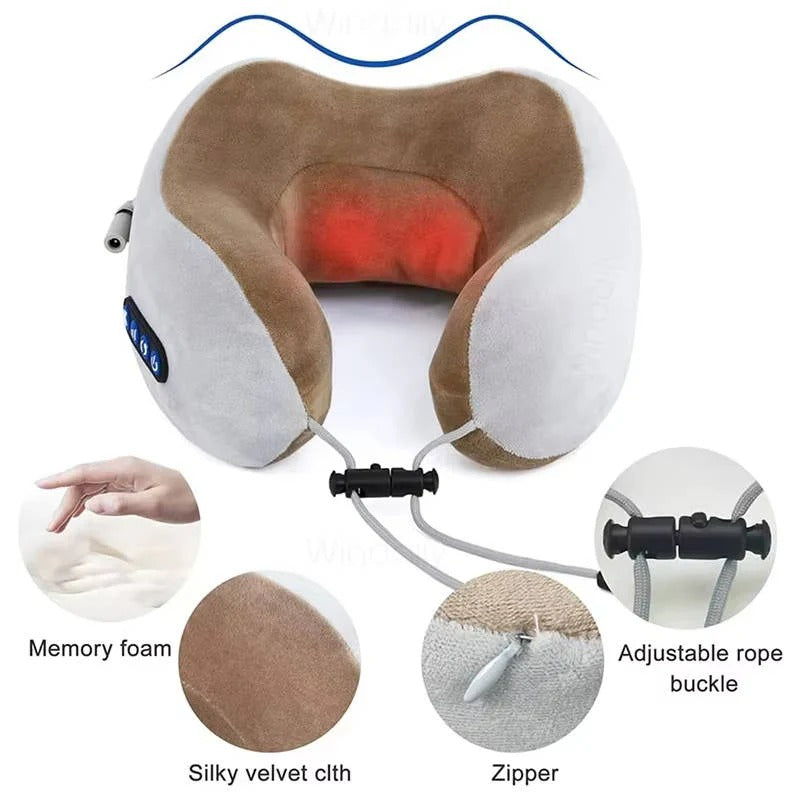 Ergonomic Travel Neck Pillow with Built-In Massager for Deep Relaxation