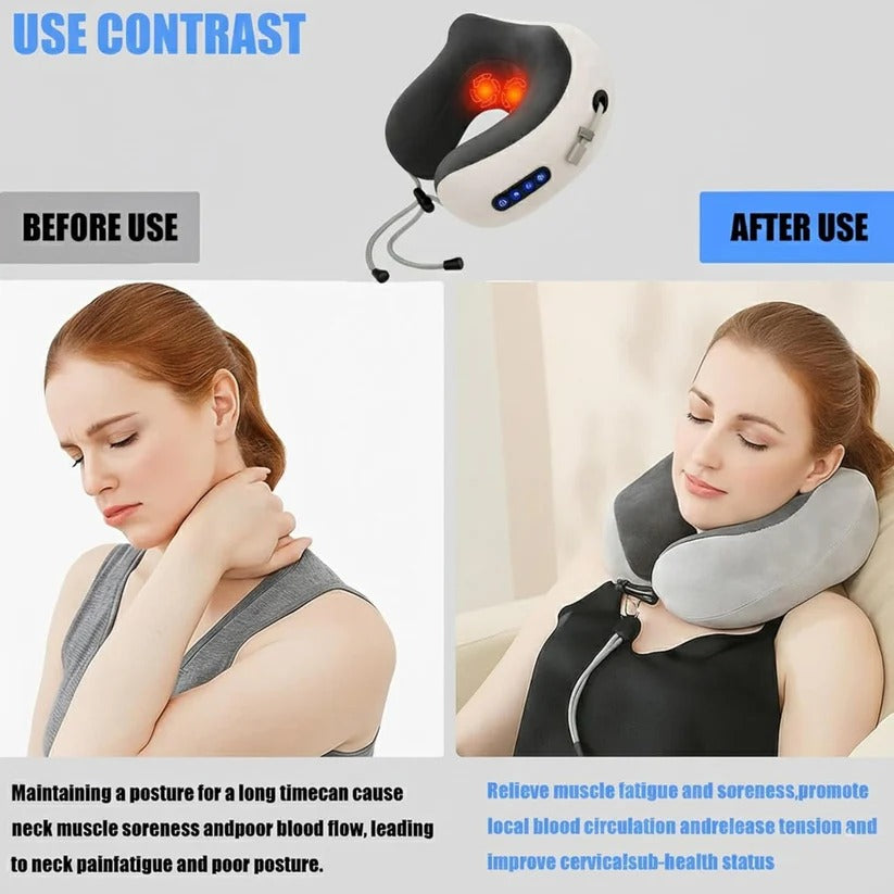 Ergonomic Travel Neck Pillow with Built-In Massager for Deep Relaxation