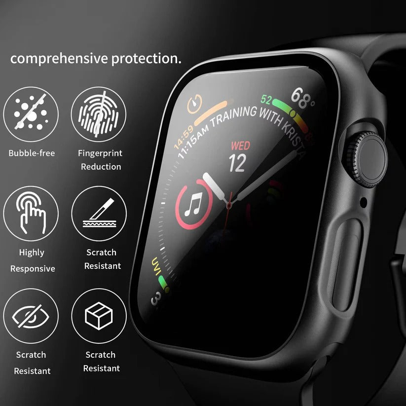 Anti-Spy Tempered Glass Screen Protector with Protective Case for Apple Watch