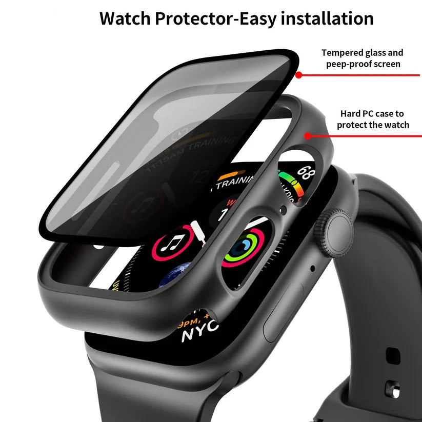 Anti-Spy Tempered Glass Screen Protector with Protective Case for Apple Watch