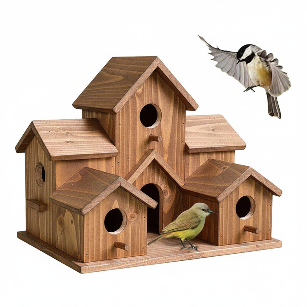 Hanging Wooden Bird House with Decorative Villa Design for Outdoor Gardens