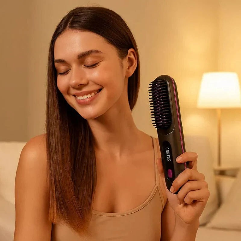 Ceramic Electric Hair Straightening Brush with Anti-Frizz Technology for Fast Gentle Styling