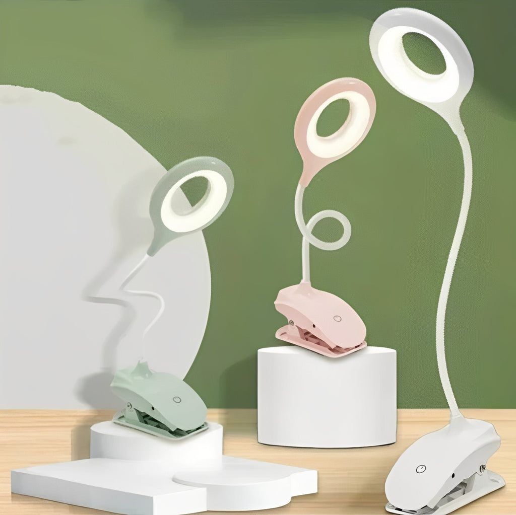 Clip-On Gooseneck LED Reading Light with Dimmable USB Rechargeable Design for Desk Use