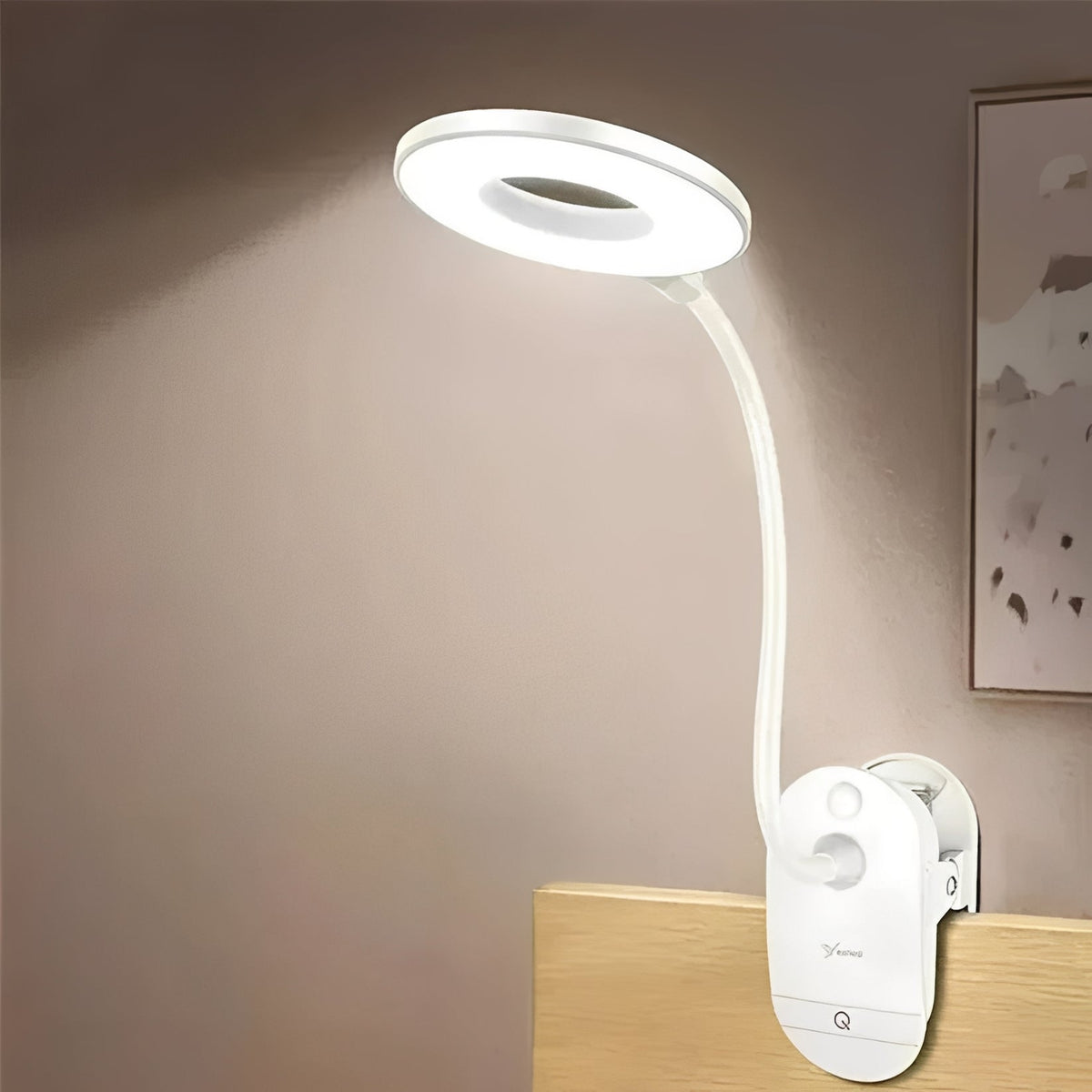 Clip-On Gooseneck LED Reading Light with Dimmable USB Rechargeable Design for Desk Use