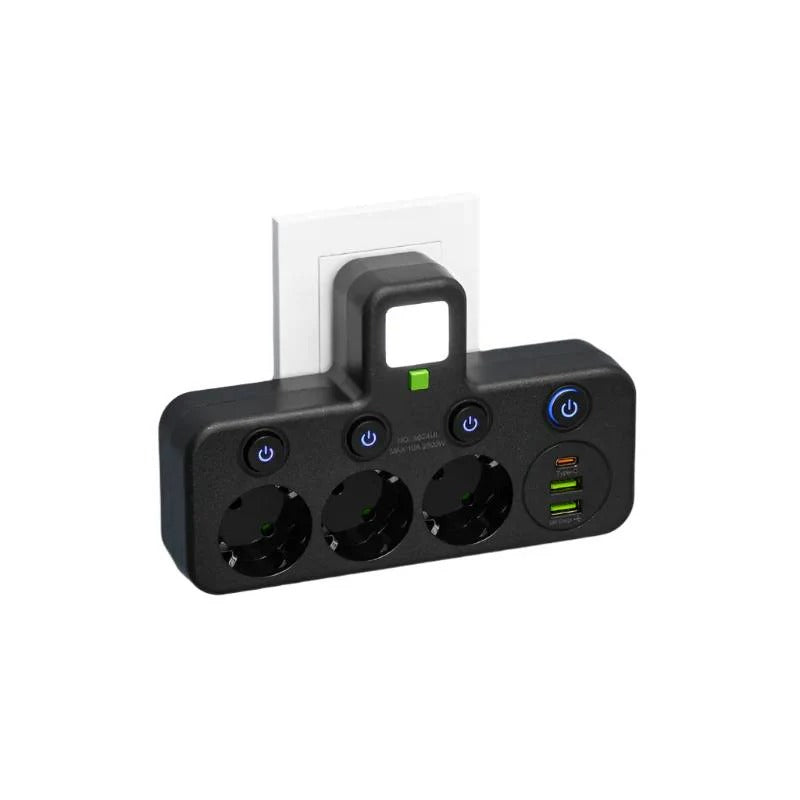 Multi-Outlet Power Strip with USB and USB-C Ports and 2500W Surge Protection