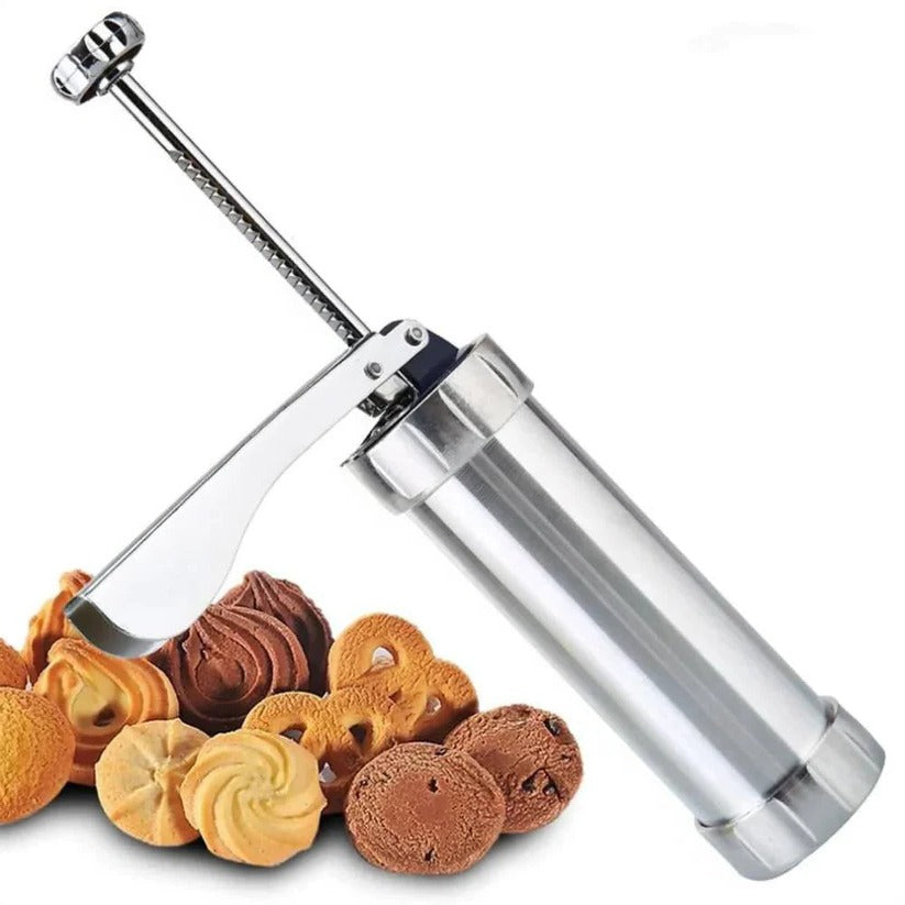 Aluminum Cookie Press Set with 20 Disc Shapes and 4 Piping Nozzles