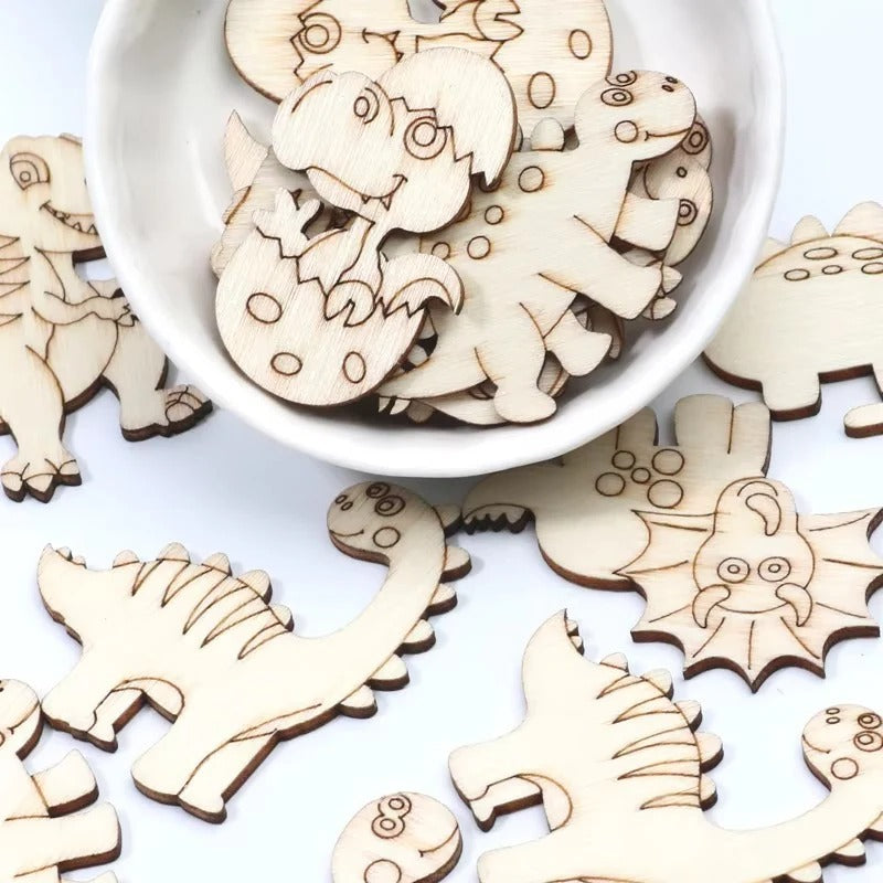 Wooden Dinosaur Craft Slices Set, 20 Piece for Scrapbooking and DIY Projects