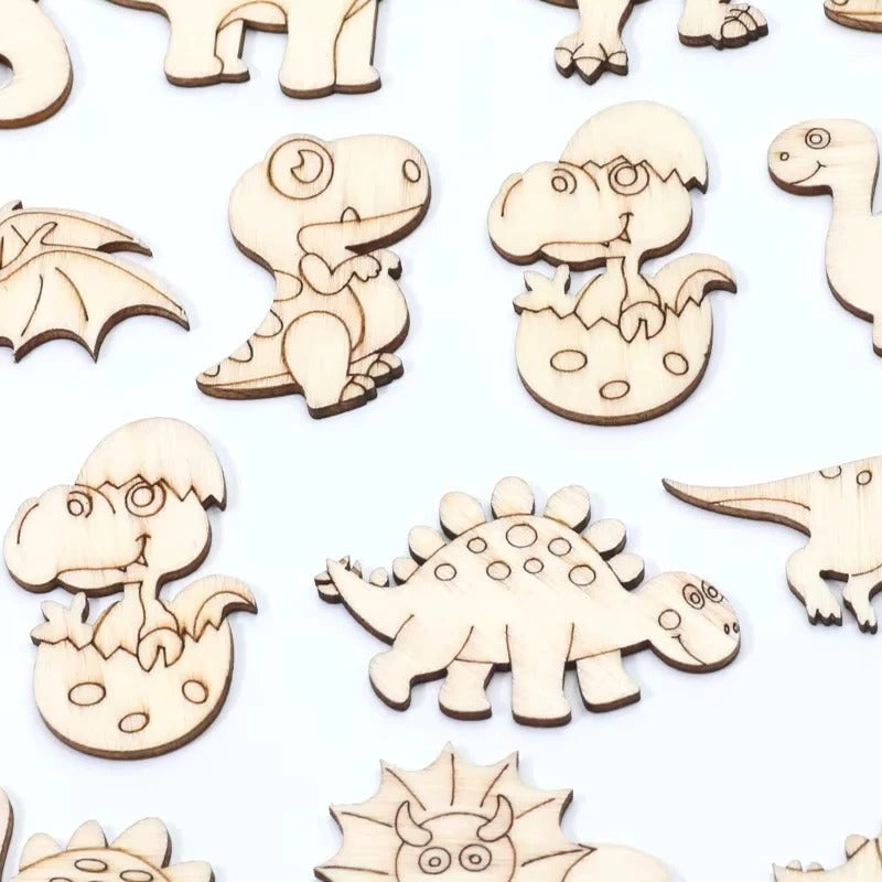 Wooden Dinosaur Craft Slices Set, 20 Piece for Scrapbooking and DIY Projects