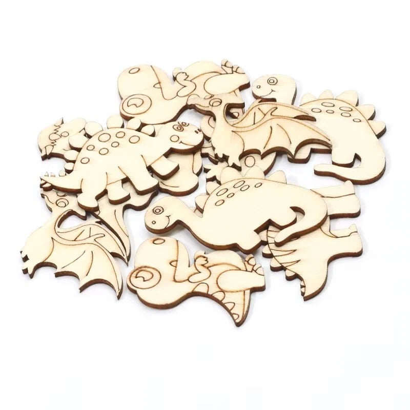 Wooden Dinosaur Craft Slices Set, 20 Piece for Scrapbooking and DIY Projects
