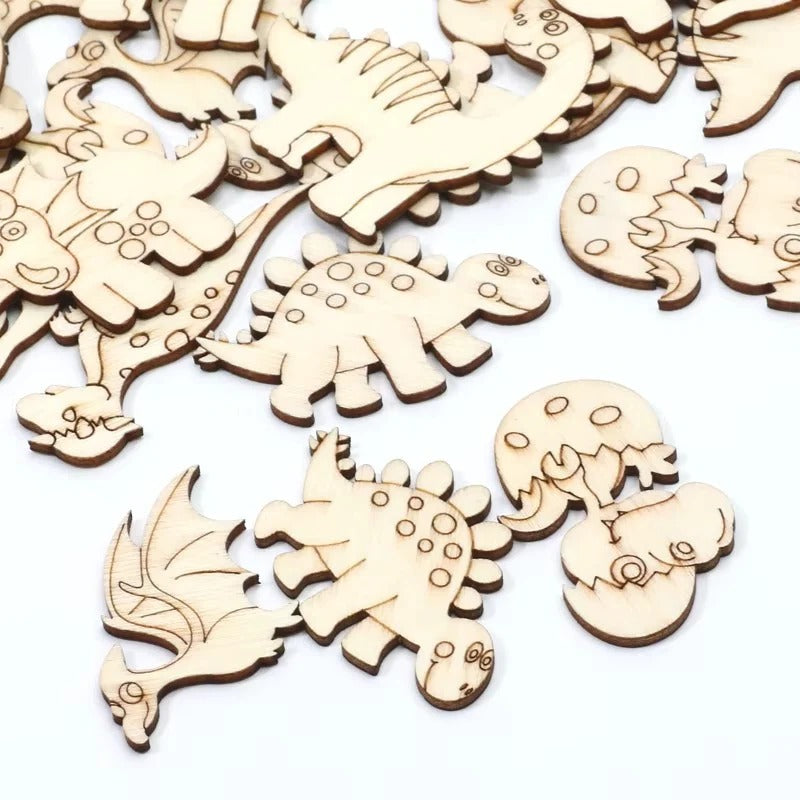 Wooden Dinosaur Craft Slices Set, 20 Piece for Scrapbooking and DIY Projects