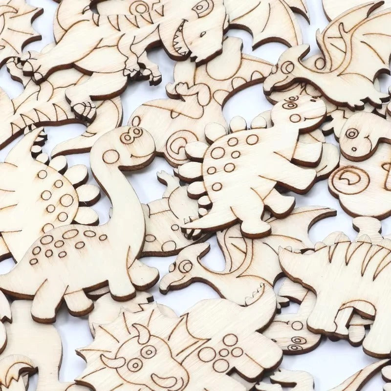 Wooden Dinosaur Craft Slices Set, 20 Piece for Scrapbooking and DIY Projects