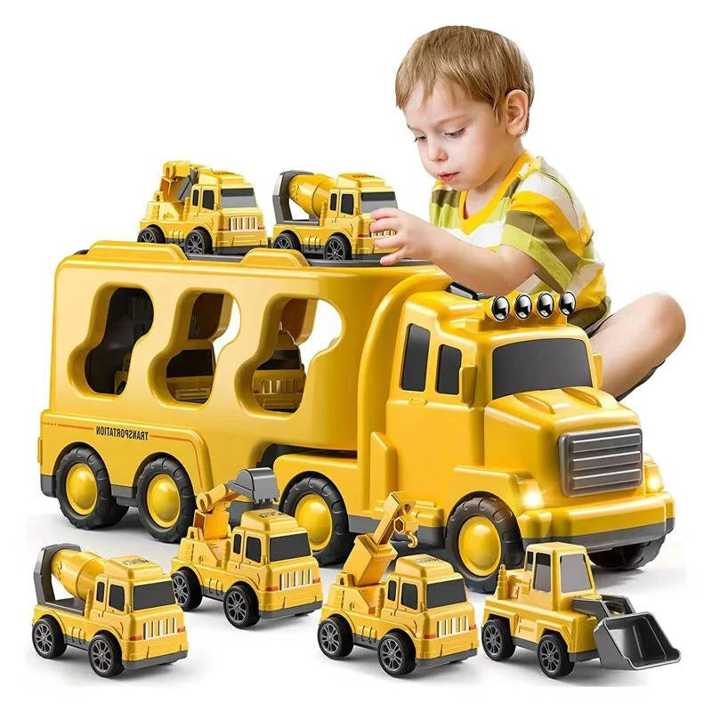 Construction Truck Toy Set with Carrier and Ramp, 5 Piece