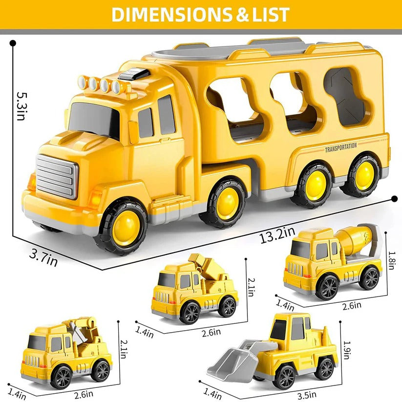 Construction Truck Toy Set with Carrier and Ramp, 5 Piece