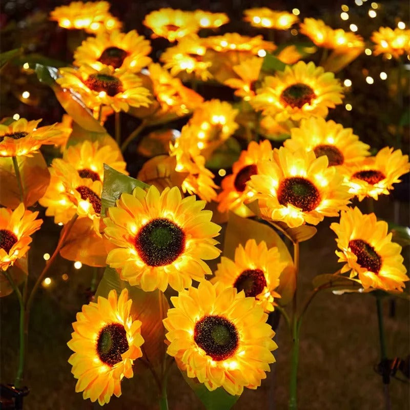 LED Sunflower Stake Lights with Solar Power for Garden Paths
