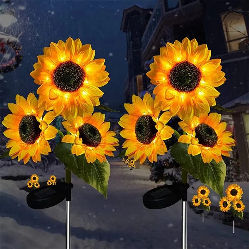 LED Sunflower Stake Lights with Solar Power for Garden Paths