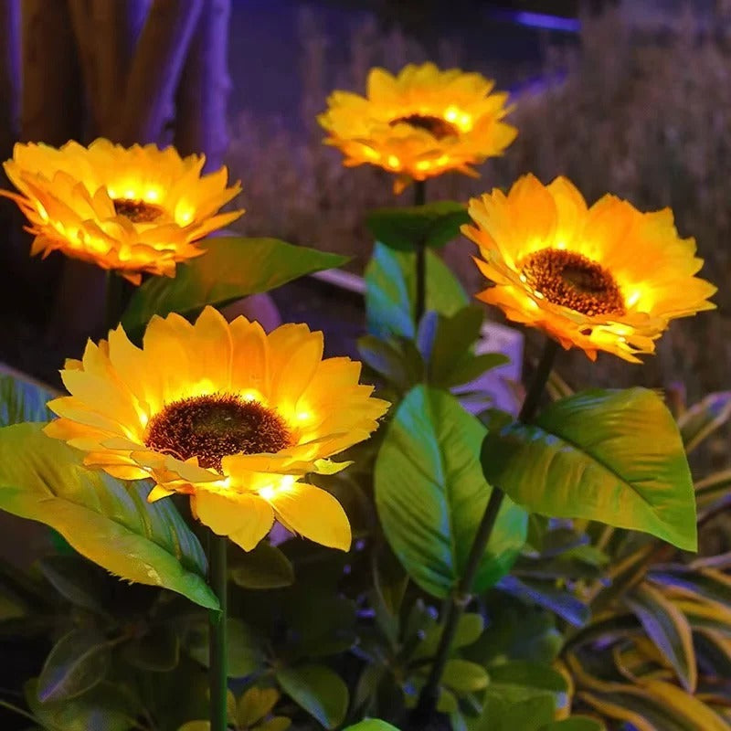 LED Sunflower Stake Lights with Solar Power for Garden Paths