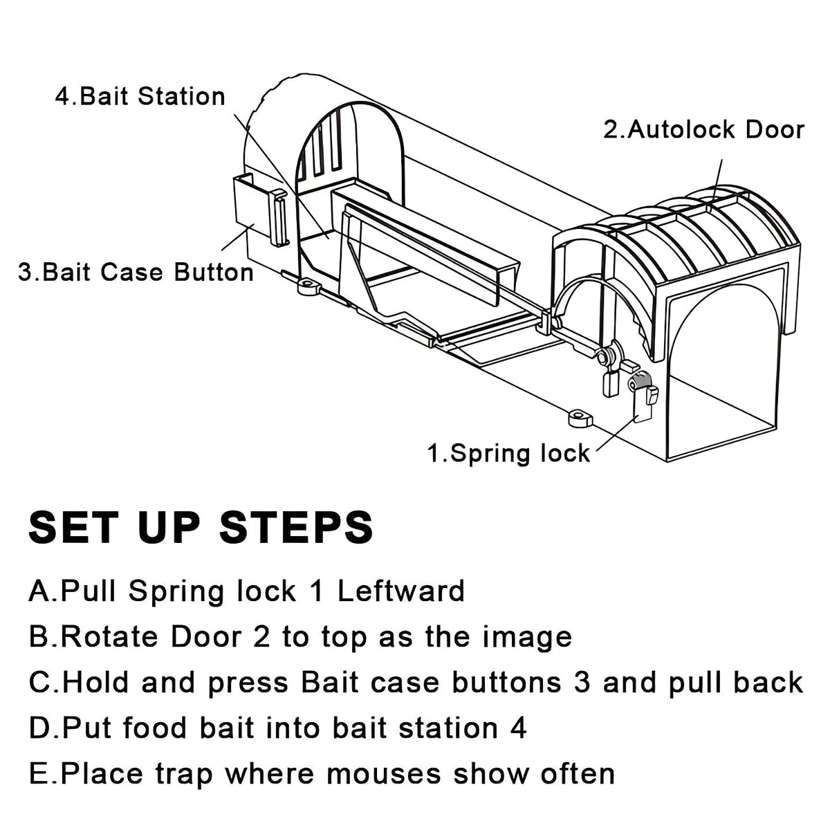 Reusable Mouse Catch Trap with Self Locking Door