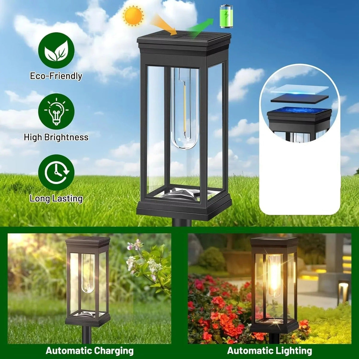 Solar Powered Path Lights for Outdoor Walkways, Set of 2