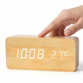 Digital Wood Grain Alarm Clock with 3 Alarms and Adjustable Brightness