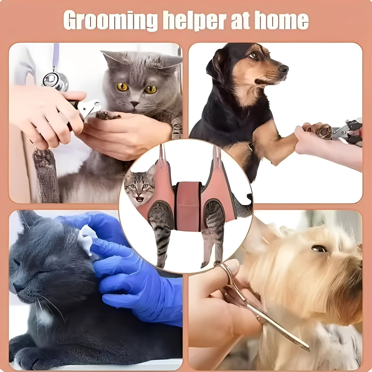 Fabric Grooming Hammock for Pets with Adjustable Straps