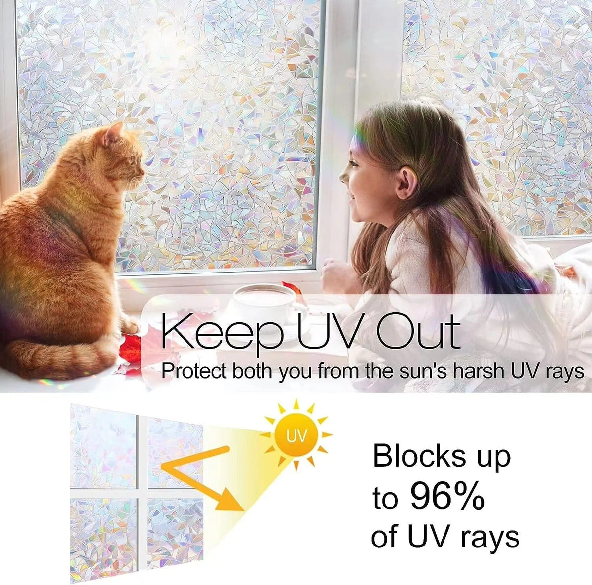 Rainbow Style Static Cling Window Film with Rainbow Design