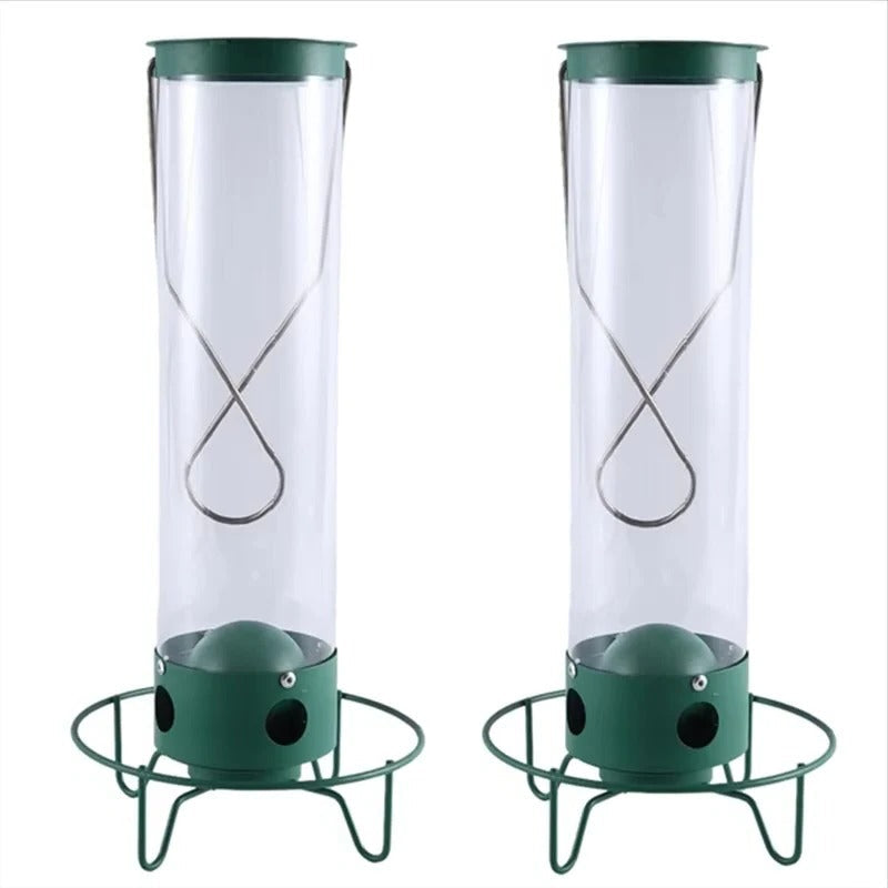 Window Mounted Metal Bird Feeder and Weight-Activated Perch for Seed Feeding