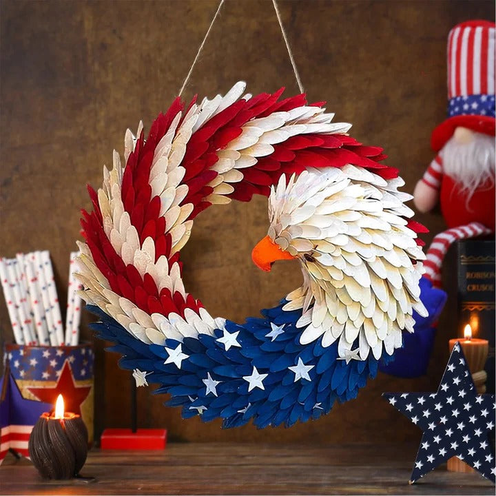 Wooden  Patriotic Eagle Wreath for Independence Day Decor