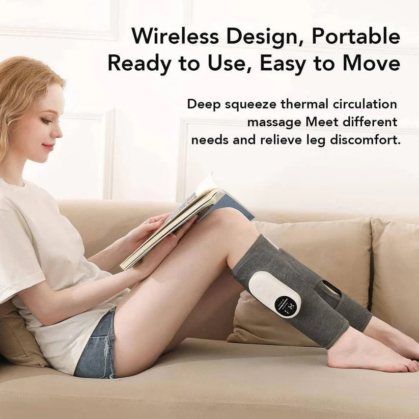 Cordless Air Compression Leg Massager with Heat Therapy and Calf Wrap Design