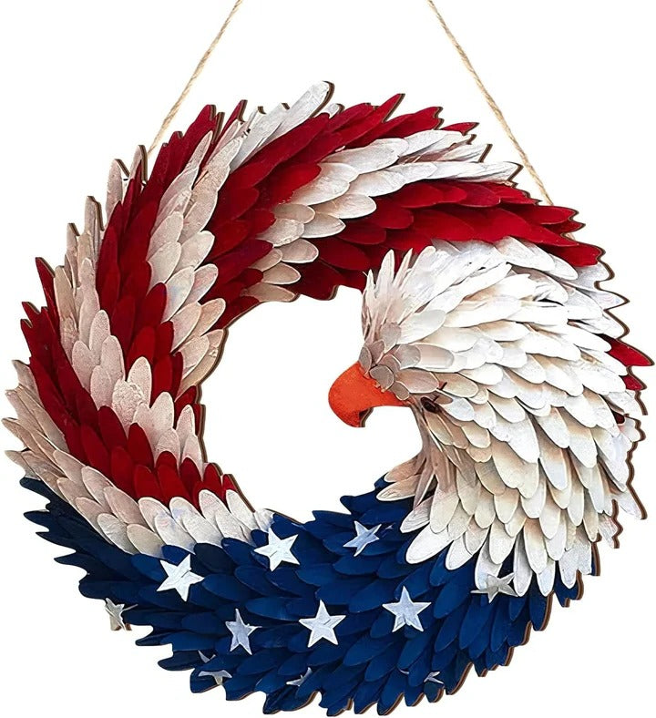 Wooden  Patriotic Eagle Wreath for Independence Day Decor